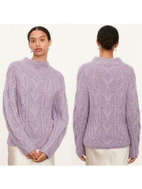 NWT Vince Aran Raglan Mock Neck Sweater XL White Lilac Cable Knit Alpaca Wool